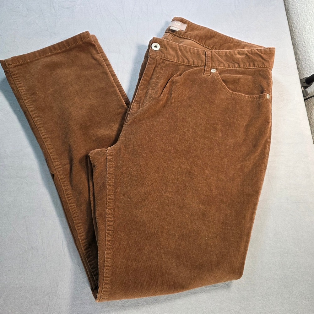 J. Jill Slim Leg Corduroy Pants Brown Stretch Mid Rise 14 Petite‎ 5-Pocket